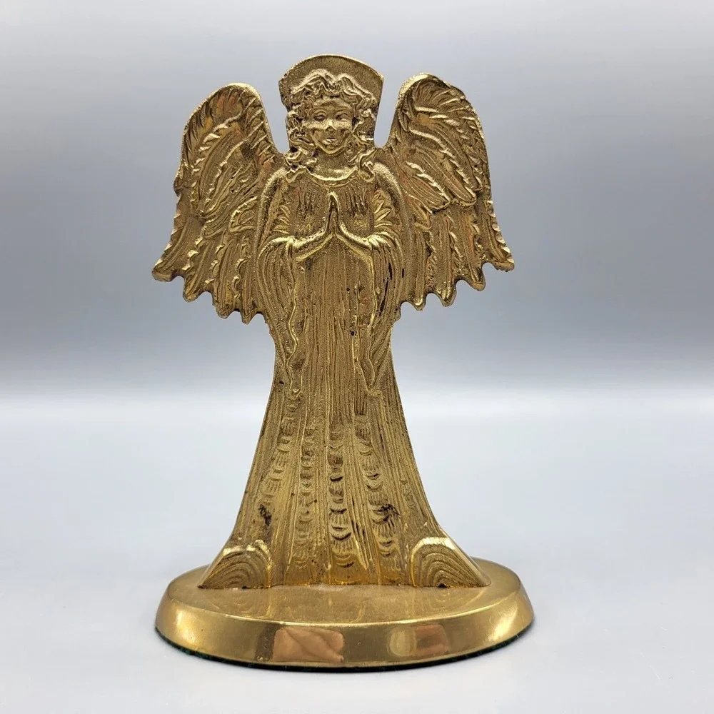 Brass Praying Angel Candle Holder Home Decor Gold Taper Stick Figurine